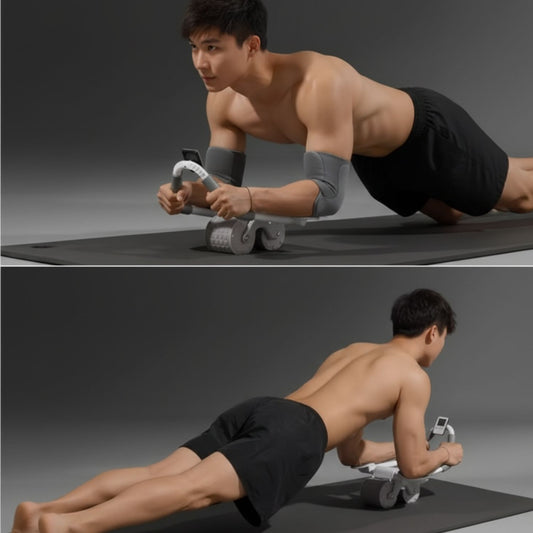Rodillo abdominal con apoyabrazos, cronómetro y alfombrilla para rodillas