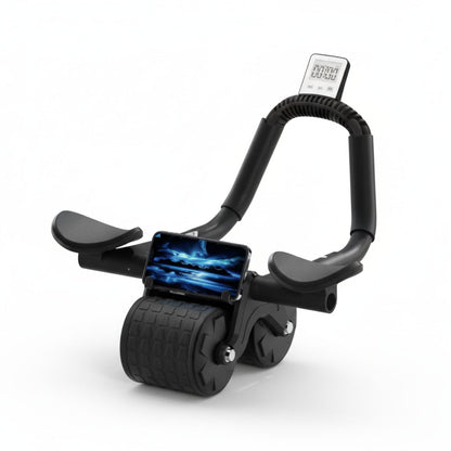 Rodillo abdominal con apoyabrazos, cronómetro y alfombrilla para rodillas