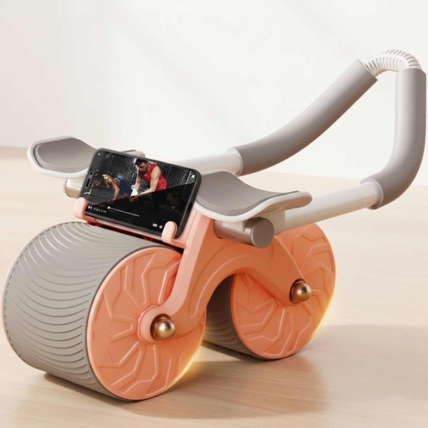 Rodillo abdominal con apoyabrazos, cronómetro y alfombrilla para rodillas