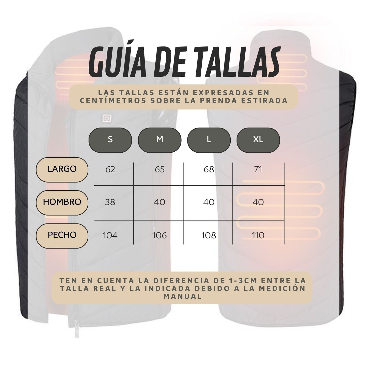 Chaleco Calefactable Térmico con Calefacción en Espalda y Cuello